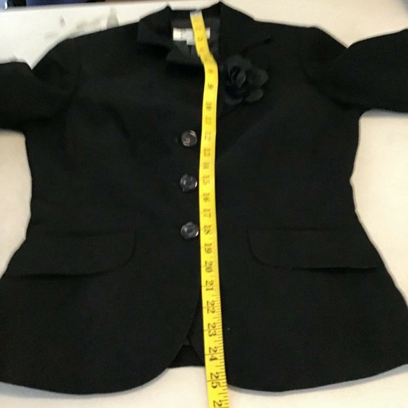 Emily Womens Two Piece Skirt Suit Black Three Button Long Sleeve Size 8 - Picture 7 of 10